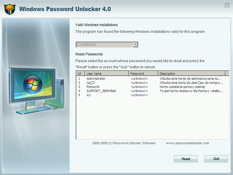 Windows password unlocker standard download